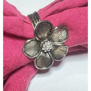 Bodrum Antique Silver Tone Daisy Napkin Ring Set of 4 Rhinestone Accents Table